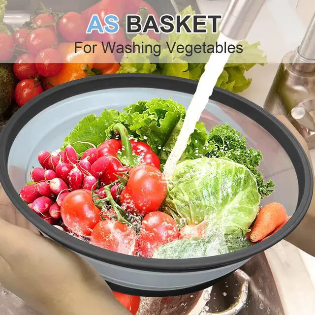 Alt view image 7 of 7 - Microwave Food Cover with Mat 12 Inch, Mat as Bowl Holder, Cover for Splatter Guard, Collapsible Lid for Plate Dish, Multi-Purpose Silicone Mat & Kitchen Colander Gadget for Meal Prep,Charcoal