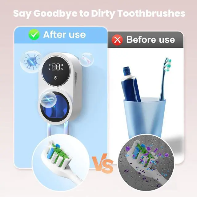 Alt view image 2 of 6 - _Mega Brand Toothbrush Holder and Cleaner for Bathroom Light Cleaning Fan Drying Round in Circle Automatic Rotating Cover Wall Mounted Smart Home Gadgets (01 White)