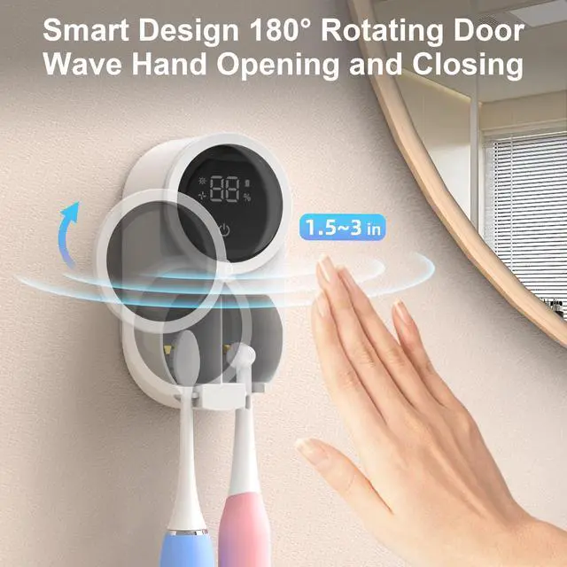 Alt view image 3 of 6 - _Mega Brand Toothbrush Holder and Cleaner for Bathroom Light Cleaning Fan Drying Round in Circle Automatic Rotating Cover Wall Mounted Smart Home Gadgets (01 White)