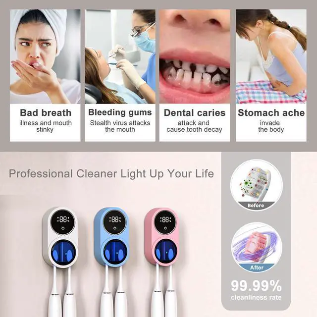 Alt view image 4 of 6 - _Mega Brand Toothbrush Holder and Cleaner for Bathroom Light Cleaning Fan Drying Round in Circle Automatic Rotating Cover Wall Mounted Smart Home Gadgets (01 White)