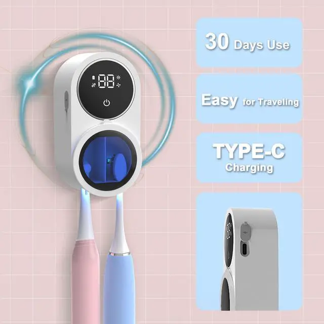 Alt view image 6 of 6 - _Mega Brand Toothbrush Holder and Cleaner for Bathroom Light Cleaning Fan Drying Round in Circle Automatic Rotating Cover Wall Mounted Smart Home Gadgets (01 White)