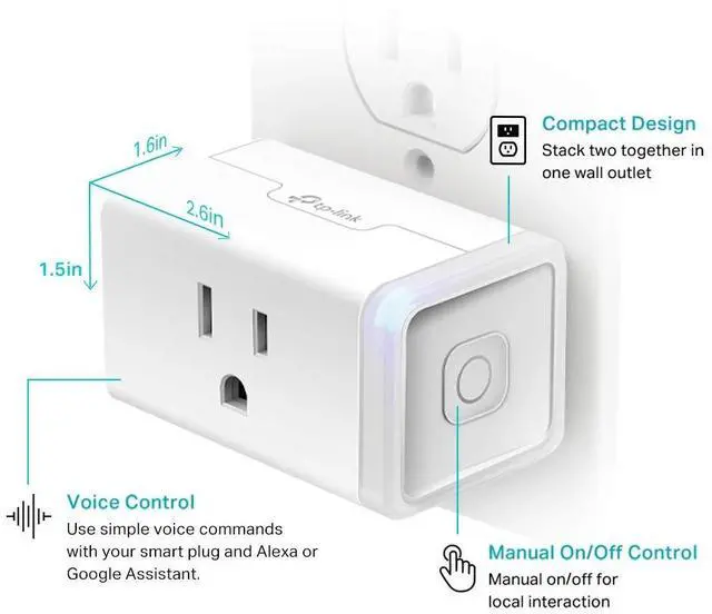 Alt view image 4 of 7 - Kasa Smart Plug HS103P2, Smart Home Wi-Fi Outlet Works with Alexa, Echo, Google Home & IFTTT, No Hub Required, Remote Control,15 Amp,UL Certified, (Pack of 2) White