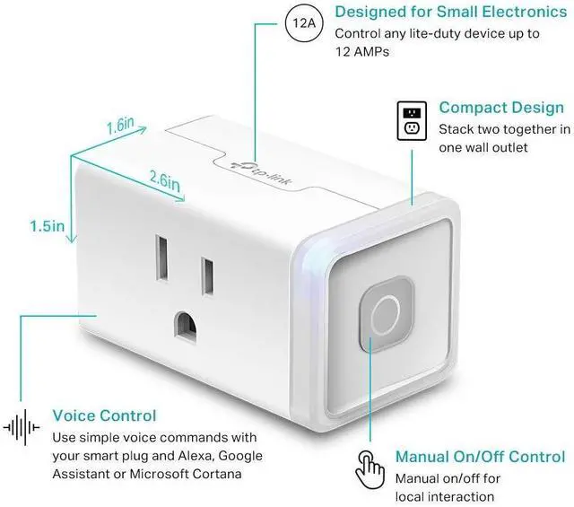 Alt view image 3 of 7 - Kasa Smart Plug HS103P4, Smart Home Wi-Fi Outlet Works with Alexa, Echo, Google Home & IFTTT, No Hub Required, Remote Control, 15 Amp, UL Certified, 4-Pack, White