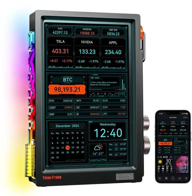 Main image of _Mega Brand Digital Picture Frame Transparent IPS Smart Linux OS with RGBLED Rotary Knob WiFi 64GB 400+Clock Faces Widget 50+API Feeds Gift Mode Pixel Art Community Personalized Display