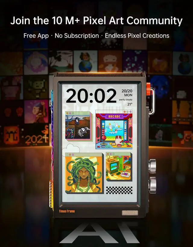 Alt view image 5 of 7 - _Mega Brand Digital Picture Frame Transparent IPS Smart Linux OS with RGBLED Rotary Knob WiFi 64GB 400+Clock Faces Widget 50+API Feeds Gift Mode Pixel Art Community Personalized Display