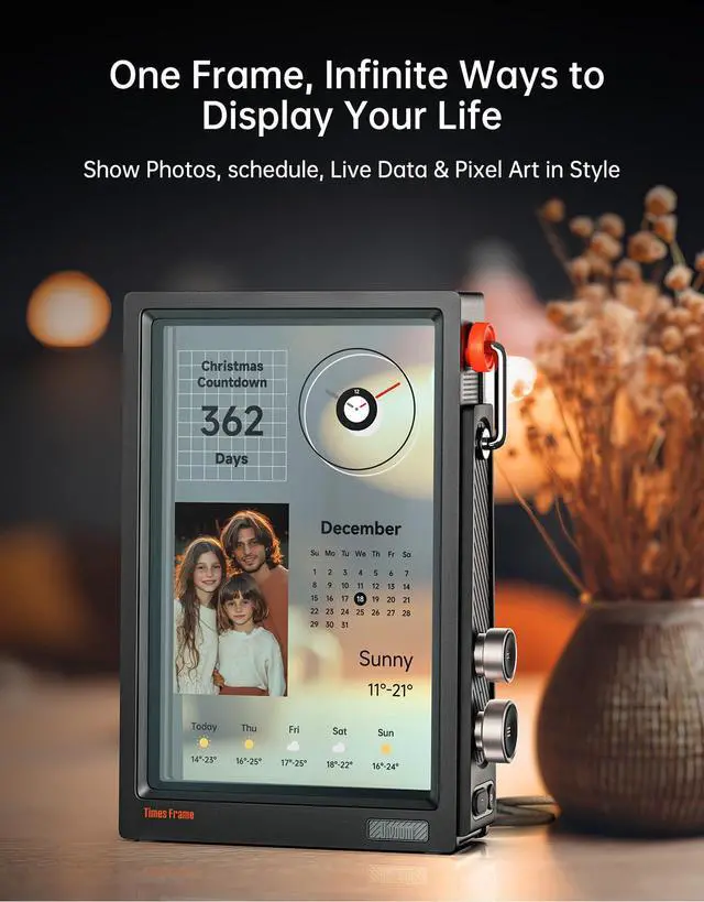Alt view image 7 of 7 - _Mega Brand Digital Picture Frame Transparent IPS Smart Linux OS with RGBLED Rotary Knob WiFi 64GB 400+Clock Faces Widget 50+API Feeds Gift Mode Pixel Art Community Personalized Display