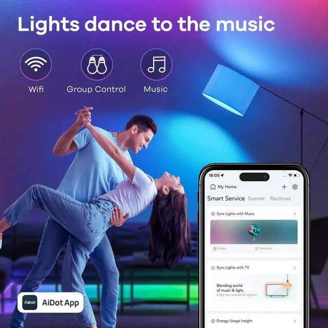 Alt view image 6 of 7 - _Mega Brand Smart Light Bulb, Smart Bulbs Work with Apple Home/Siri/Alexa/Google Home/SmartThings, LED Color Changing Light Music Sync RGTBW, Smart Home, 60W 800LM A19 E26 2.4Ghz WiFi Only, 2 Pack