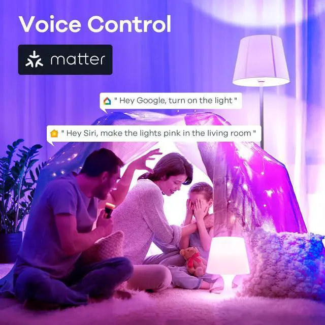 Alt view image 5 of 7 - _Mega Brand Smart Light Bulb, Smart Bulbs Work with Apple Home/Siri/Alexa/Google Home/SmartThings, LED Color Changing Light Music Sync RGTBW, Smart Home, 60W 800LM A19 E26 2.4Ghz WiFi Only, 2 Pack