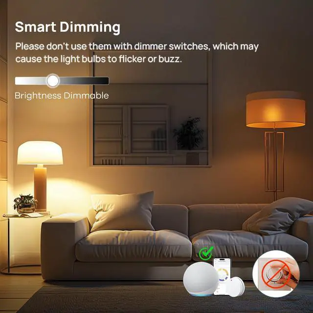 Alt view image 7 of 7 - _Mega Brand Smart Light Bulb, Smart Bulbs Work with Apple Home/Siri/Alexa/Google Home/SmartThings, LED Color Changing Light Music Sync RGTBW, Smart Home, 60W 800LM A19 E26 2.4Ghz WiFi Only, 2 Pack