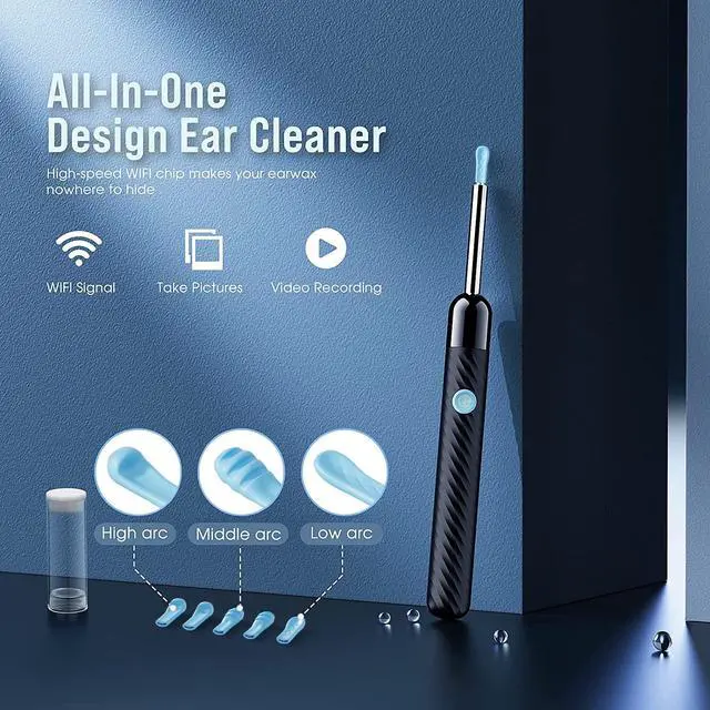 Alt view image 2 of 6 - _Mega Brand Ear Wax Removal - Earwax Remover Tool with 8 Pcs Ear Set - Ear Canal Cleaner with 1080P Camera - FSA HSA Eligible - Ear Cleaning Kit with 6 Ear Spoon - Ear Camera for iOS & Android (Black)