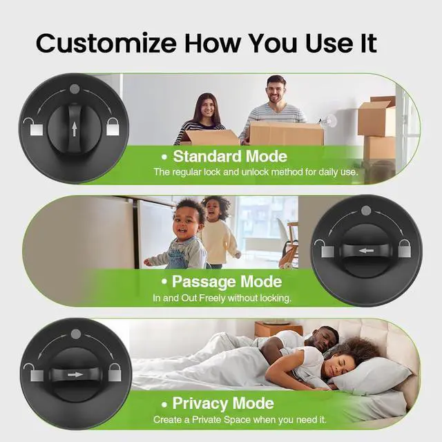 Alt view image 7 of 7 - _Mega Brand 4-in-1 Smart Door Knob Fingerprint Door Lock with Keypad, Biometric & App Control, Keyless Entry for Room, Garage, Office, Apartment, Local Data Storage