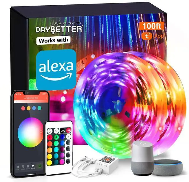 Main image of Smart WiFi Led Lights 100ft, Tuya App Controlled Led Strip Lights, Work with Alexa and Google Assistant, Timer Schedule, Color Changing Led Lights for Bedroom Party Kitchen
