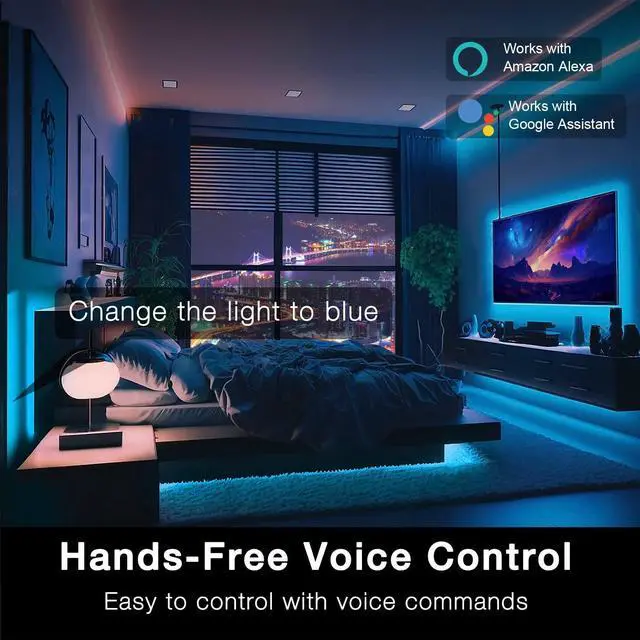 Alt view image 2 of 7 - Smart WiFi Led Lights 100ft, Tuya App Controlled Led Strip Lights, Work with Alexa and Google Assistant, Timer Schedule, Color Changing Led Lights for Bedroom Party Kitchen