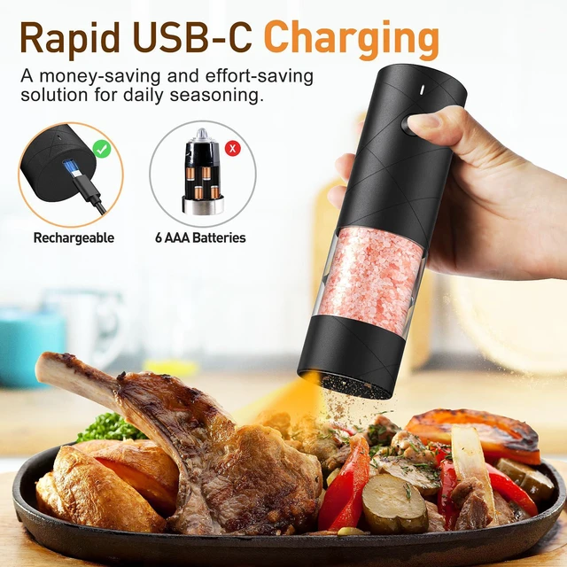 Electric Salt and Pepper Grinder Set, Rechargeable Automatic Pepper ...