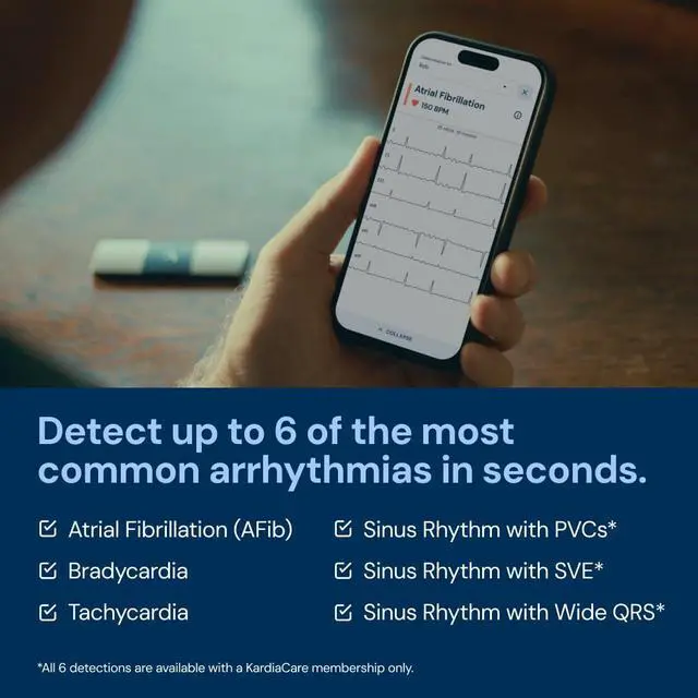 Alt view image 3 of 6 - _Mega Brand KardiaMobile 6-Lead Personal EKG Monitor Six Views of The Heart Detects AFib and Irregular Arrhythmias Instant Results in 30 Seconds Works with Most Smartphones