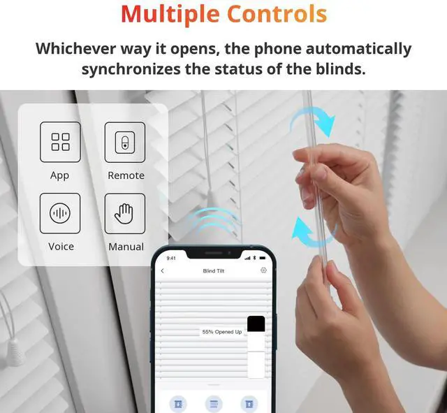 Alt view image 7 of 7 - Blind Tilt Motorized Blinds - Smart Electric Blinds with Bluetooth Remote Control, Solar Powered, Light Sensing Control, Add Hub Mini to Make it Compatible with Alexa & Google Home