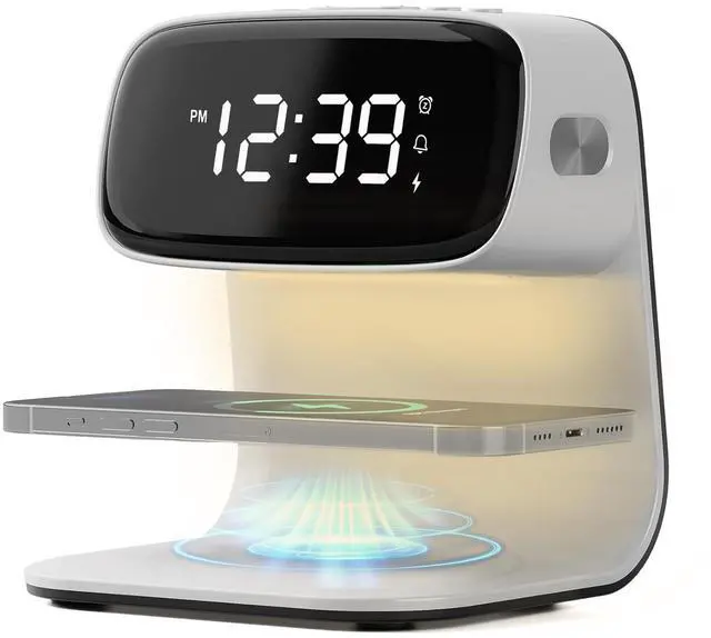 Main image of _Mega Brand Digital Alarm Clock with Wireless Fast Charging Station 15W Touch Smart Lamp for Bedside,3 Colors Nightlight Adjustment Night Lamp for Living Room,Bedside,Heavy Sleepers