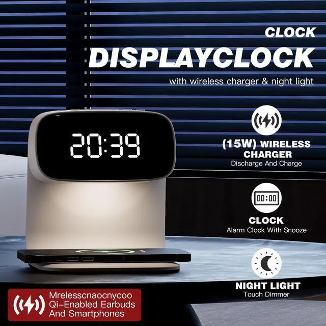 Alt view image 2 of 7 - _Mega Brand Digital Alarm Clock with Wireless Fast Charging Station 15W Touch Smart Lamp for Bedside,3 Colors Nightlight Adjustment Night Lamp for Living Room,Bedside,Heavy Sleepers