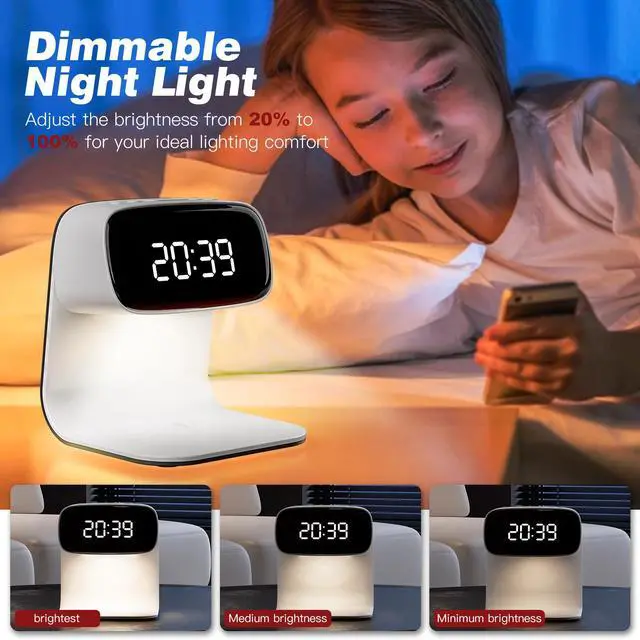 Alt view image 4 of 7 - _Mega Brand Digital Alarm Clock with Wireless Fast Charging Station 15W Touch Smart Lamp for Bedside,3 Colors Nightlight Adjustment Night Lamp for Living Room,Bedside,Heavy Sleepers