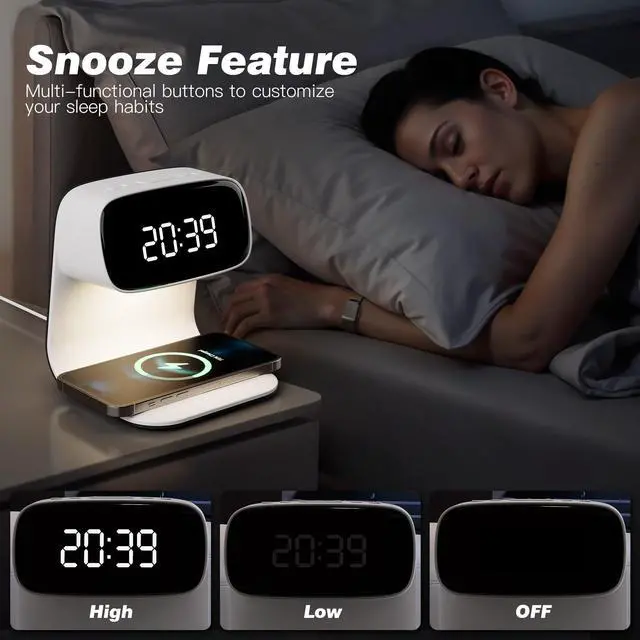 Alt view image 3 of 7 - _Mega Brand Digital Alarm Clock with Wireless Fast Charging Station 15W Touch Smart Lamp for Bedside,3 Colors Nightlight Adjustment Night Lamp for Living Room,Bedside,Heavy Sleepers