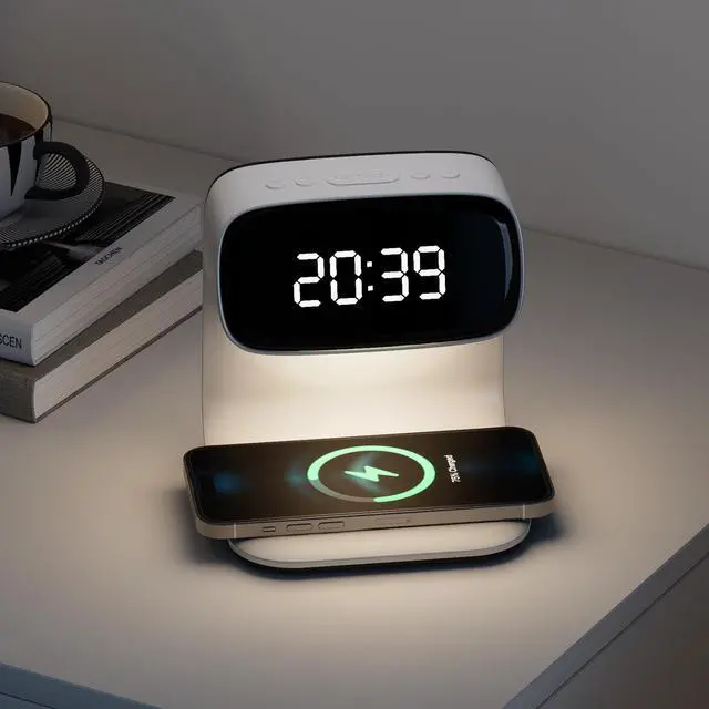Alt view image 7 of 7 - _Mega Brand Digital Alarm Clock with Wireless Fast Charging Station 15W Touch Smart Lamp for Bedside,3 Colors Nightlight Adjustment Night Lamp for Living Room,Bedside,Heavy Sleepers