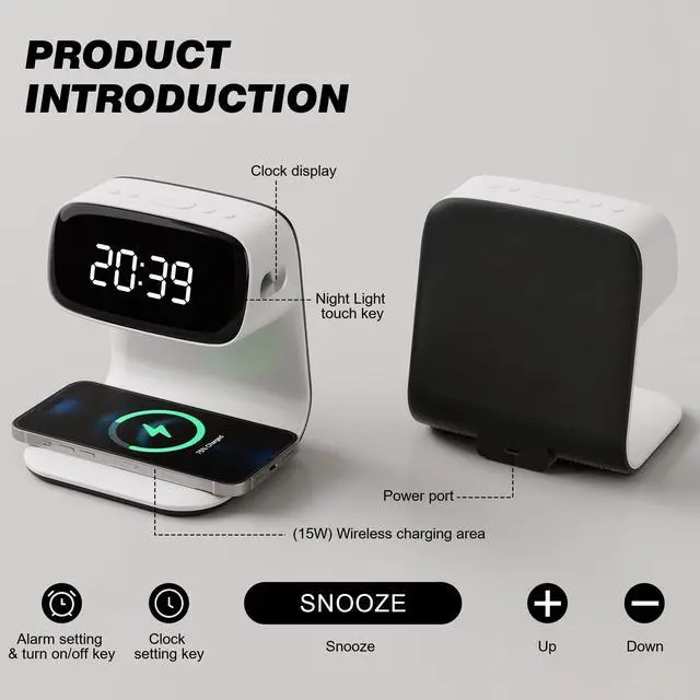Alt view image 5 of 7 - _Mega Brand Digital Alarm Clock with Wireless Fast Charging Station 15W Touch Smart Lamp for Bedside,3 Colors Nightlight Adjustment Night Lamp for Living Room,Bedside,Heavy Sleepers