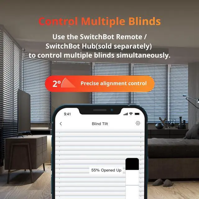 Alt view image 5 of 7 - Blind Tilt Motorized Blinds - Smart Electric Blinds with Bluetooth Remote Control, Solar Powered, Light Sensing Control, Add Hub Mini to Make it Compatible with Alexa & Google Home