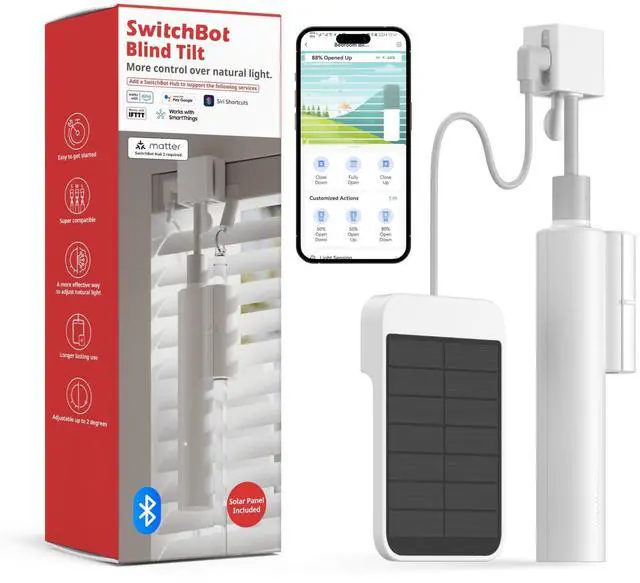 Main image of Blind Tilt Motorized Blinds - Smart Electric Blinds with Bluetooth Remote Control, Solar Powered, Light Sensing Control, Add Hub Mini to Make it Compatible with Alexa & Google Home