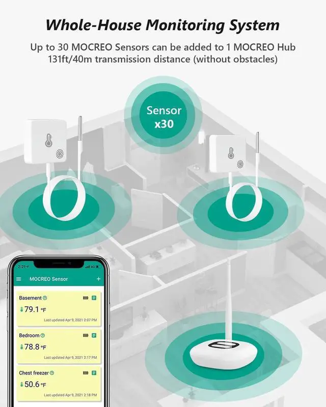Alt view image 5 of 7 - _Mega Brand WiFi Thermometer Freezer Alarm, Email Alert, App Notification, Data Record Export, No Subscription Fee, Remote Wireless Temperature Sensor for Refrigerator, Freezer, Hot Tub (2 Pack)