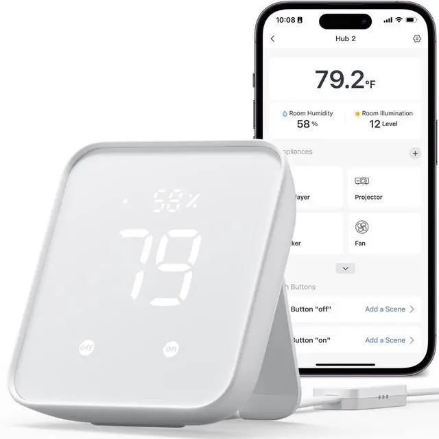 Main image of SwitchBot Hub 2 (2nd Gen), work as a WiFi Thermometer Hygrometer, IR Remote Control, Smart Remote and Light Sensor, Link SwitchBot to Wi-Fi (Support 2.4GHz), Compatible with Alexa&Google Assistant