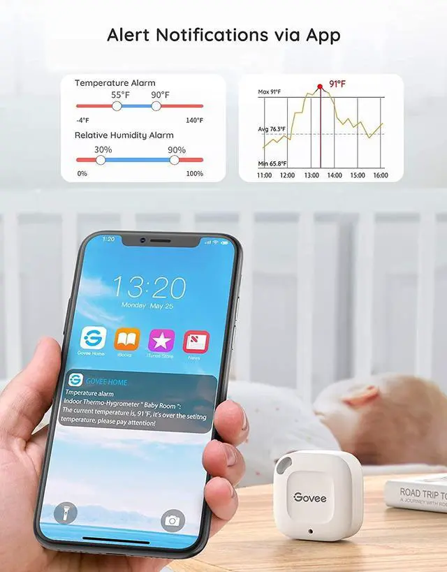 Alt view image 2 of 7 - _Mega Brand Bluetooth Hygrometer Thermometer, Wireless Thermometer, Mini Humidity Sensor with Notification Alert, Data Storage and Export, 262 Feet Connecting Range