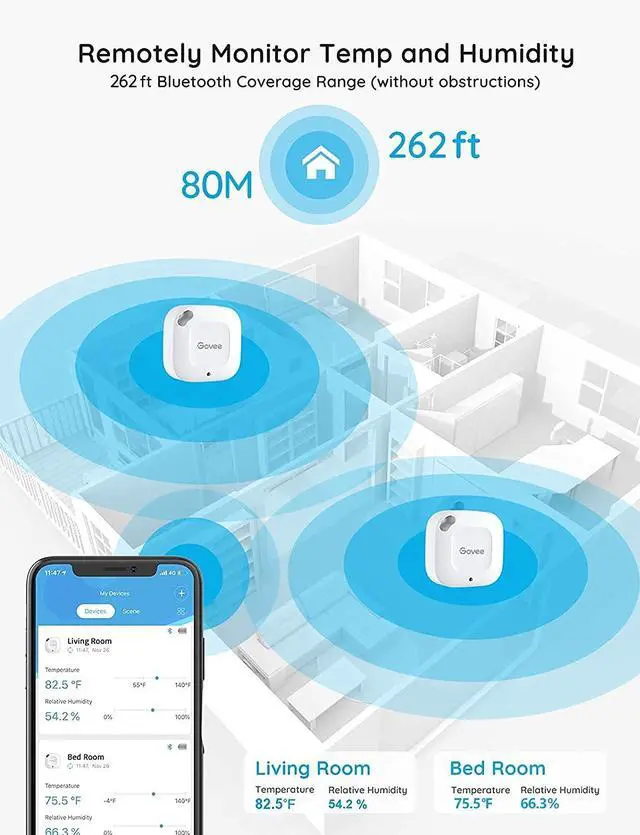Alt view image 4 of 7 - _Mega Brand Bluetooth Hygrometer Thermometer, Wireless Thermometer, Mini Humidity Sensor with Notification Alert, Data Storage and Export, 262 Feet Connecting Range