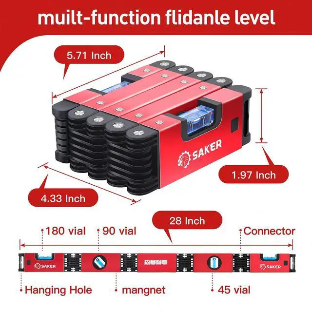 Alt view image 2 of 6 - Multi-function Foldable Level, 28-Inch Level Tool,Father Day Gift for Him Her,Multi-Angle Measurement Woodworking Tool,Precise Leveling In Any Position,Folding Level Tool To Save Your Time
