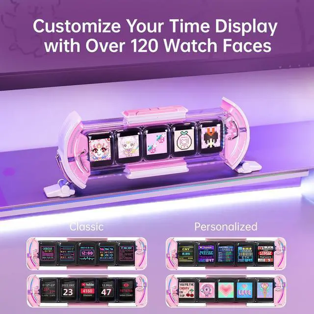 Alt view image 2 of 7 - _Mega Brand Times Gate - Cute Gaming Digital Clock with Smart App-Controlled, Support Weather Forecast, Stock Market/Exchange Rate, Social Media, Pixel Art Display for Gamers & Home Office Decor