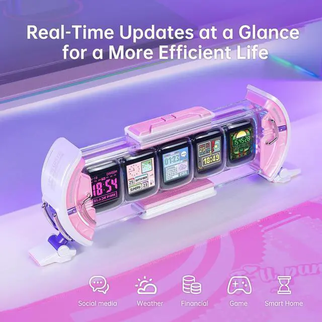 Alt view image 3 of 7 - _Mega Brand Times Gate - Cute Gaming Digital Clock with Smart App-Controlled, Support Weather Forecast, Stock Market/Exchange Rate, Social Media, Pixel Art Display for Gamers & Home Office Decor