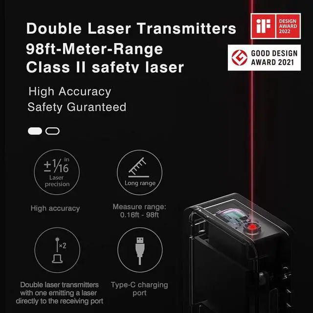 Alt view image 3 of 7 - _Mega Brand Measuring Tool, Pocket-Size 98Ft Digital Laser Tape Measure ±2mm Accuracy, USB-C Rechargeable, OLED Display, Ft/M/in Unit Conversion, Real-time Data Sync, Cool Gadgets for Men & Home Use