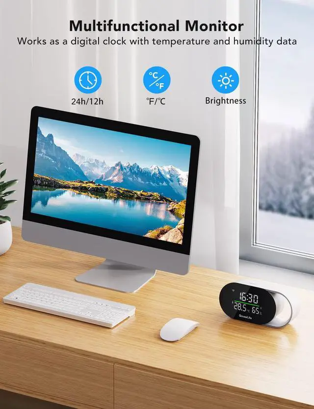 Alt view image 6 of 7 - _Mega Brand Smart Air Quality Monitor with PM2.5, WiFi, Temperature & Humidity Sensors, LED Display, 2s Refresh, 2-Year Data Storage, for Home & Office Wired