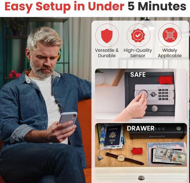 Alt view image 4 of 5 - _Mega Brand Alert, Wi-Fi Motion Sensor, Real-time SMS, Email, Push Alerts, IFTTT, Gun Safes, Cabinets, Home, Office, Easy Install, No Subscription, Long Lasting Rechargeable Battery