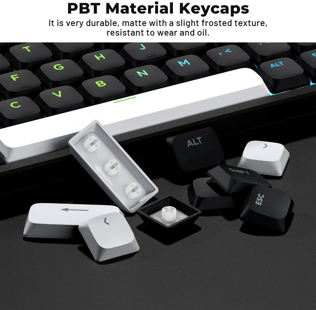 Alt view image 4 of 7 - Low Profile Black Keycaps, Shine Through Keycap Sets, Double Shot PBT Keyboard Keycaps Compatibility for 60% 75% 80% 85% 100% MX Switches Mechanical Keyboard- Only Key caps