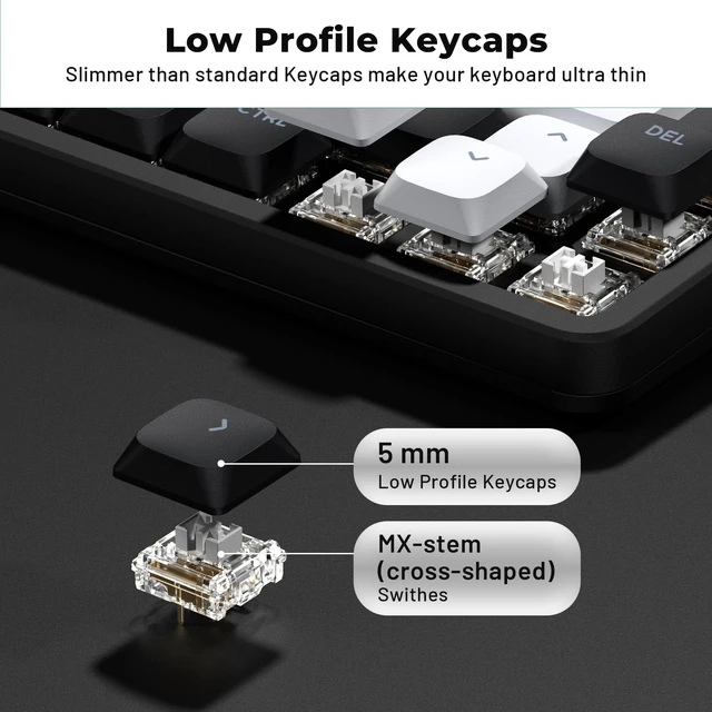 Alt view image 3 of 7 - Low Profile Black Keycaps, Shine Through Keycap Sets, Double Shot PBT Keyboard Keycaps Compatibility for 60% 75% 80% 85% 100% MX Switches Mechanical Keyboard- Only Key caps