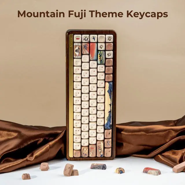 Alt view image 4 of 7 - Profile Japanese Fuji Mountain Theme PBT Keycaps Set, 140-Key Coffee & Cream Custom Keycaps for US Layout Mechanical Keyboards (Brown/Beige Design with Key Puller)