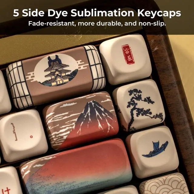 Alt view image 6 of 7 - Profile Japanese Fuji Mountain Theme PBT Keycaps Set, 140-Key Coffee & Cream Custom Keycaps for US Layout Mechanical Keyboards (Brown/Beige Design with Key Puller)