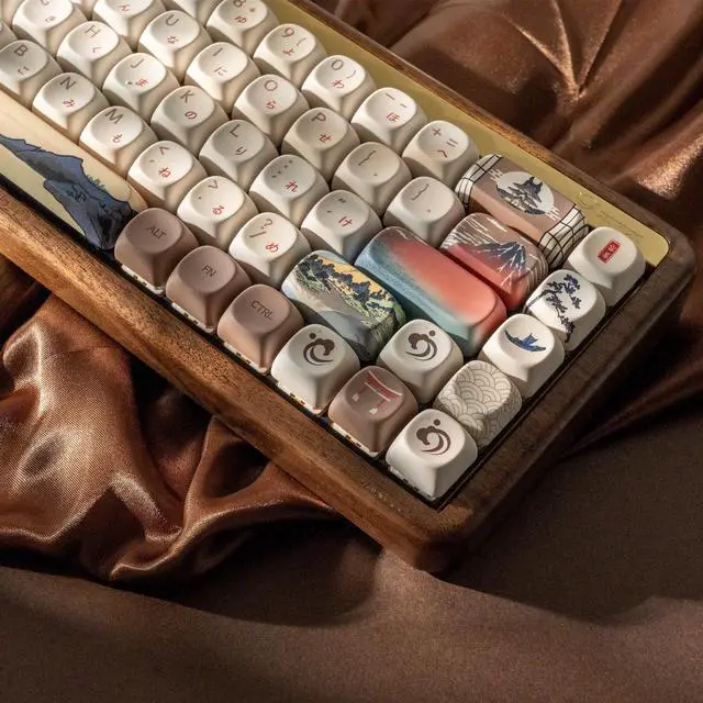 Alt view image 7 of 7 - Profile Japanese Fuji Mountain Theme PBT Keycaps Set, 140-Key Coffee & Cream Custom Keycaps for US Layout Mechanical Keyboards (Brown/Beige Design with Key Puller)