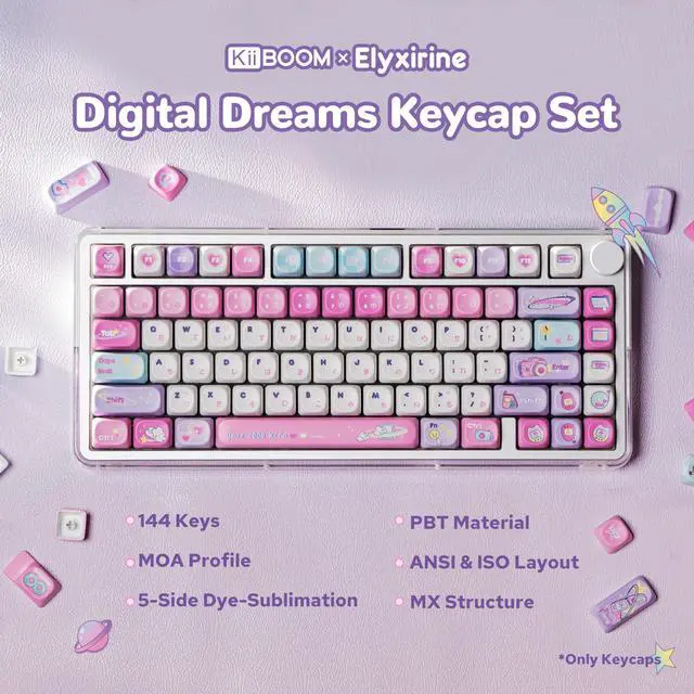 Alt view image 2 of 6 - X Elyxirine Digital Dreams: Pastel Y2K Keycap Set, 144 Keys