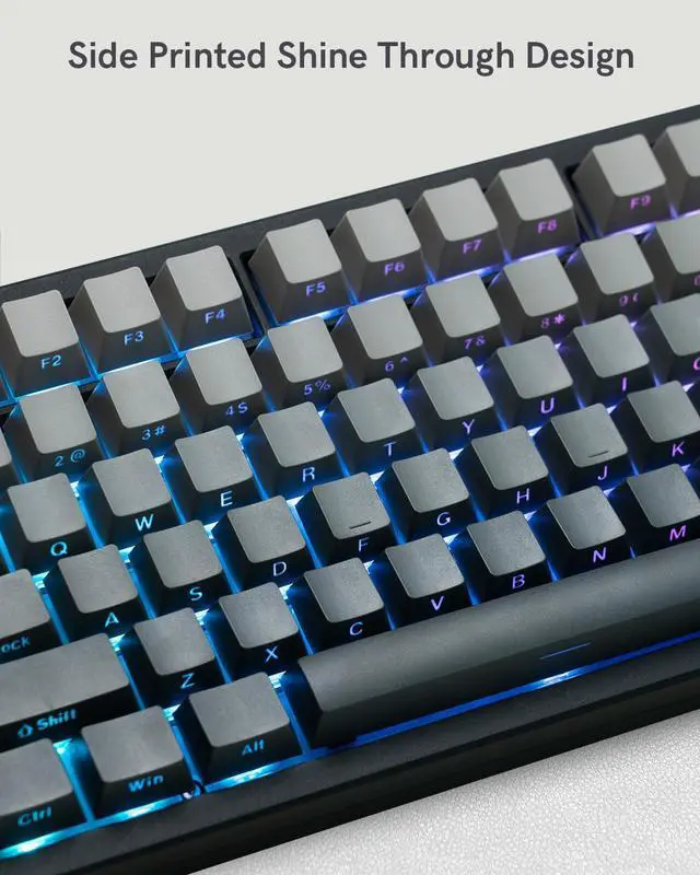 Alt view image 5 of 7 - Klymra Double Shot PBT Keycaps Set 135 Keys, Custom Keyboard Keycaps, OEM Profile Side Printed Shine Through Key Caps for 100%, 75%, 65%, 60% Gaming Mechanical Keyboards, Gradient Gray