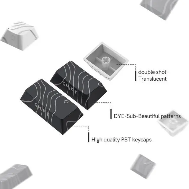 Alt view image 3 of 6 - _Mega Brand keycaps,White and Black,Topographic keycaps,Lines Backlit,Shine Through keycap,Side Printed keycap,dye Sublimation,Cherry Profile Keyboard caps for TKL US Layout Mechanical Keyboard