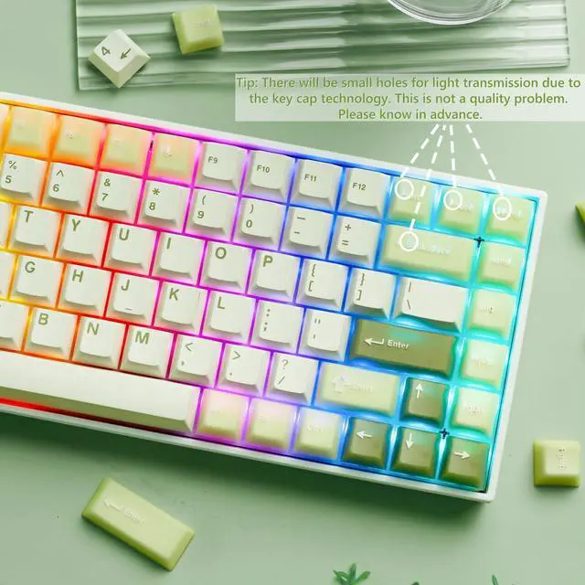 Alt view image 6 of 6 - _Mega Brand Matcha Green Keycaps PBT, Jelly Keycaps 60 75 100 Percent, Translucent Jade Key caps Custom 127 Keys, Cherry Profile for 61/68/84/87/98/100 Cherry Gateron MX Mechanical Gaming Keyboards
