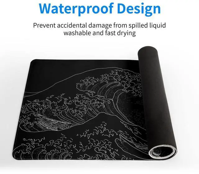 Alt view image 4 of 6 - _Mega Brand Japanese Sea Wave Large Mouse Pad, Anime Black Gaming, Extended Kanagawa Mat Desk Pad, 3mm Thick Long Non-Slip Rubber Base Mice Pad, 31.5 X 11.8 Inch