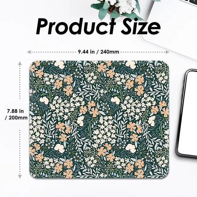 Alt view image 3 of 6 - Mouse Pad with Stitched Edges - Cute Floral Mousepad for Women, 9.25 x 7.75 inch Washable Square Desk Pad, Non-Slip Rubber Base, Office Home Laptop Accessories - Vintage Garden