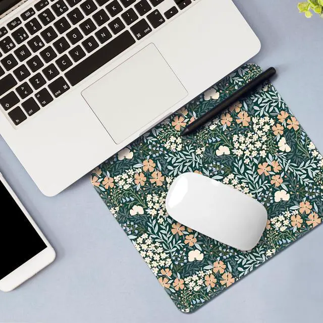 Alt view image 4 of 6 - Mouse Pad with Stitched Edges - Cute Floral Mousepad for Women, 9.25 x 7.75 inch Washable Square Desk Pad, Non-Slip Rubber Base, Office Home Laptop Accessories - Vintage Garden